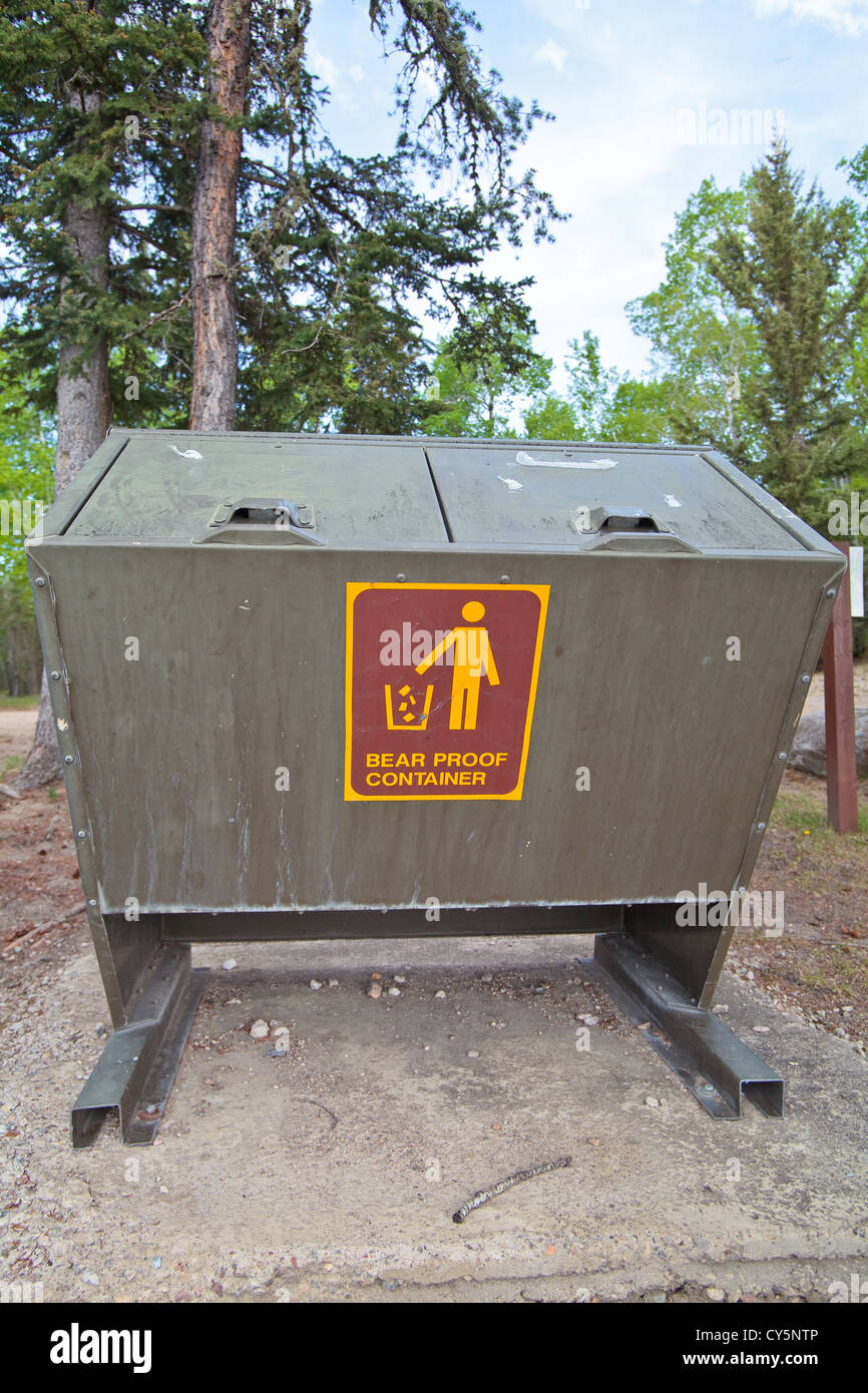 Bear proof garbage containers in a Saskatchewan, Provincial Park Stock