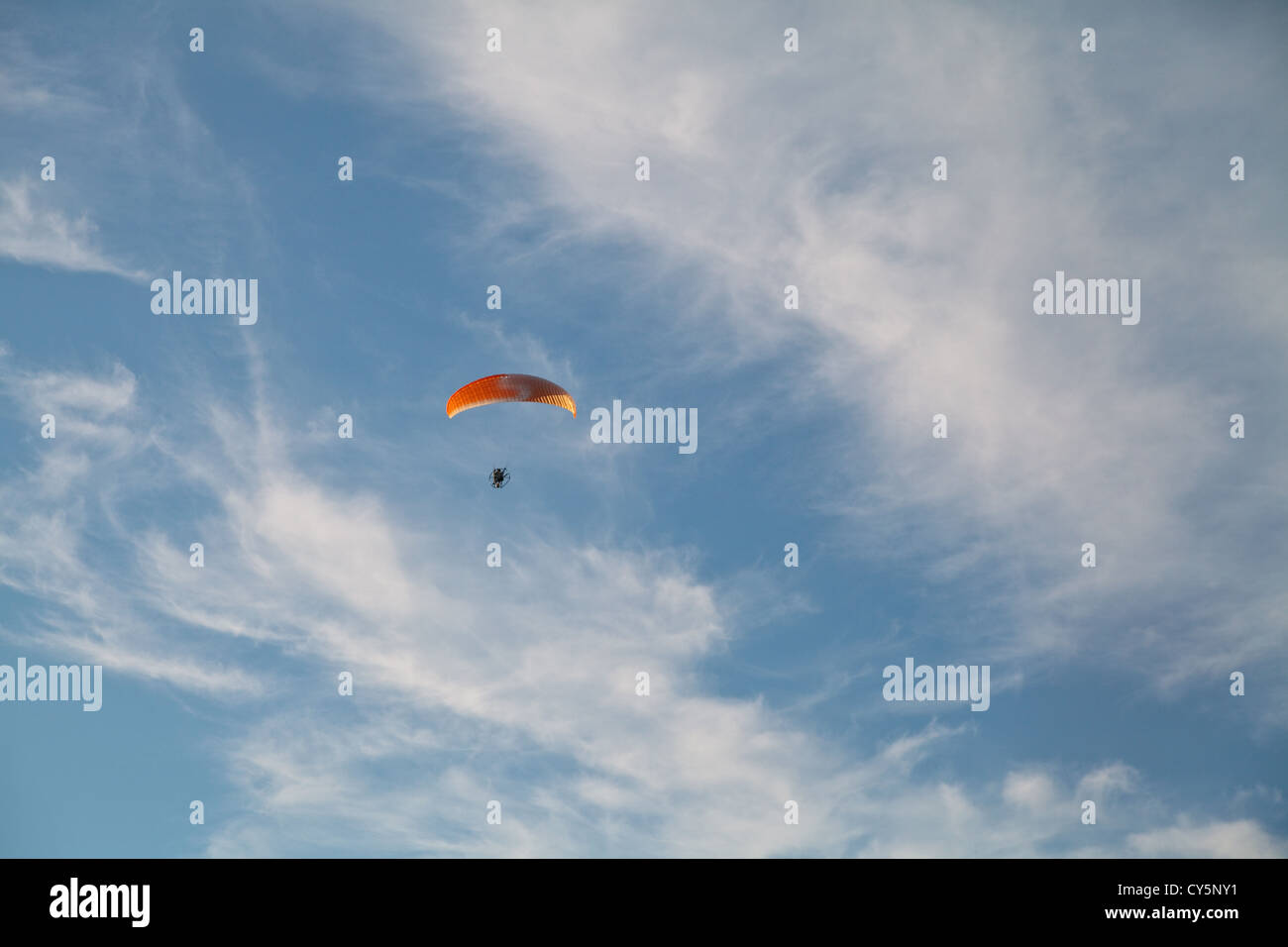 Powered paraglider flies over Marsden, Saskatchewan Stock Photo Alamy