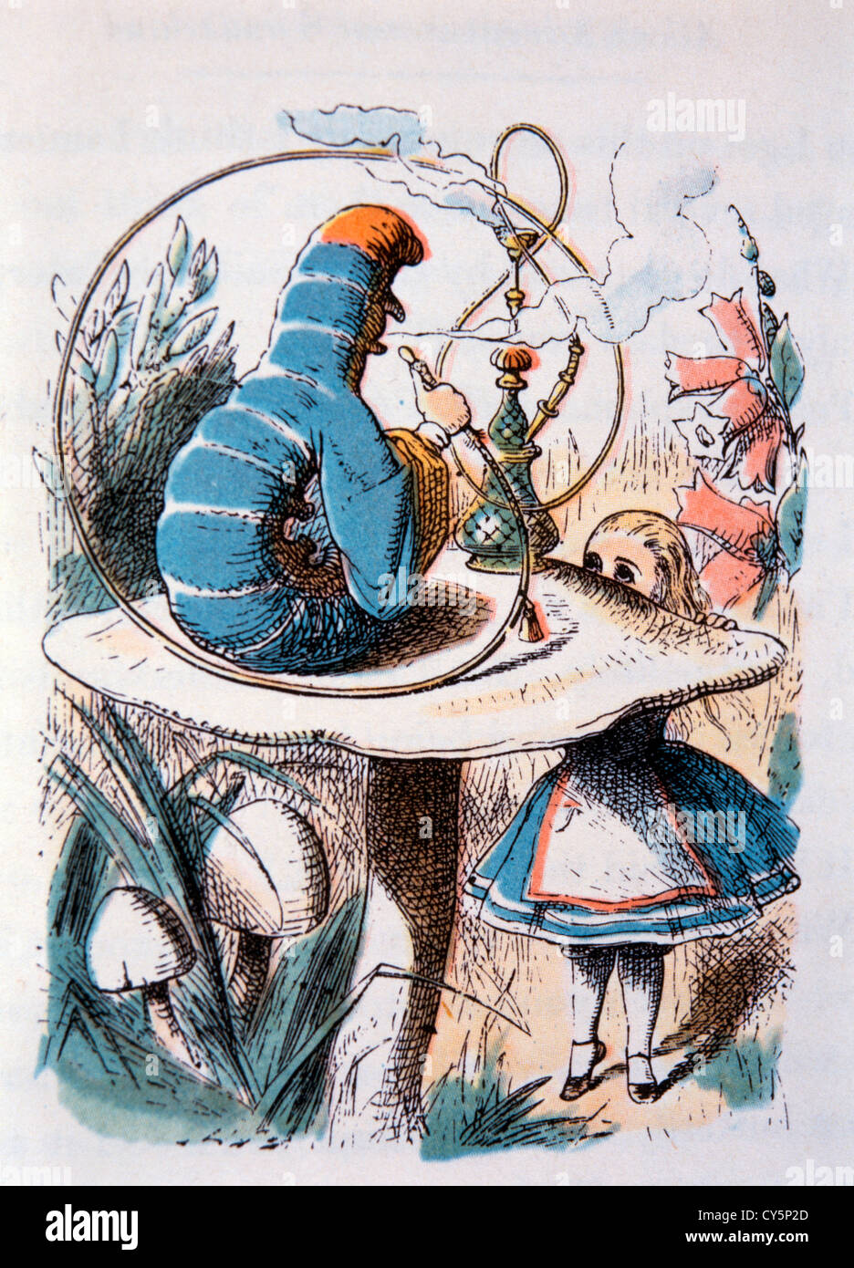 Advice From a Caterpillar,  Alice's Adventure in Wonderland by Lewis Carroll, Hand- Colored Illustration, Circa 1865 Stock Photo
