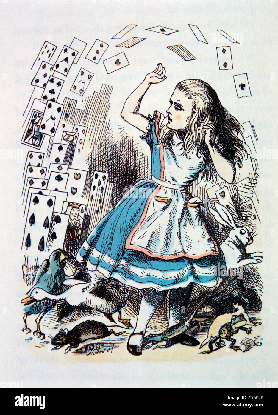 Alice's Evidence, Alice and the Playing Cards, Alice's Adventure in Wonderland, Lewis Carroll, Hand-Colored Illustration, 1865 Stock Photo