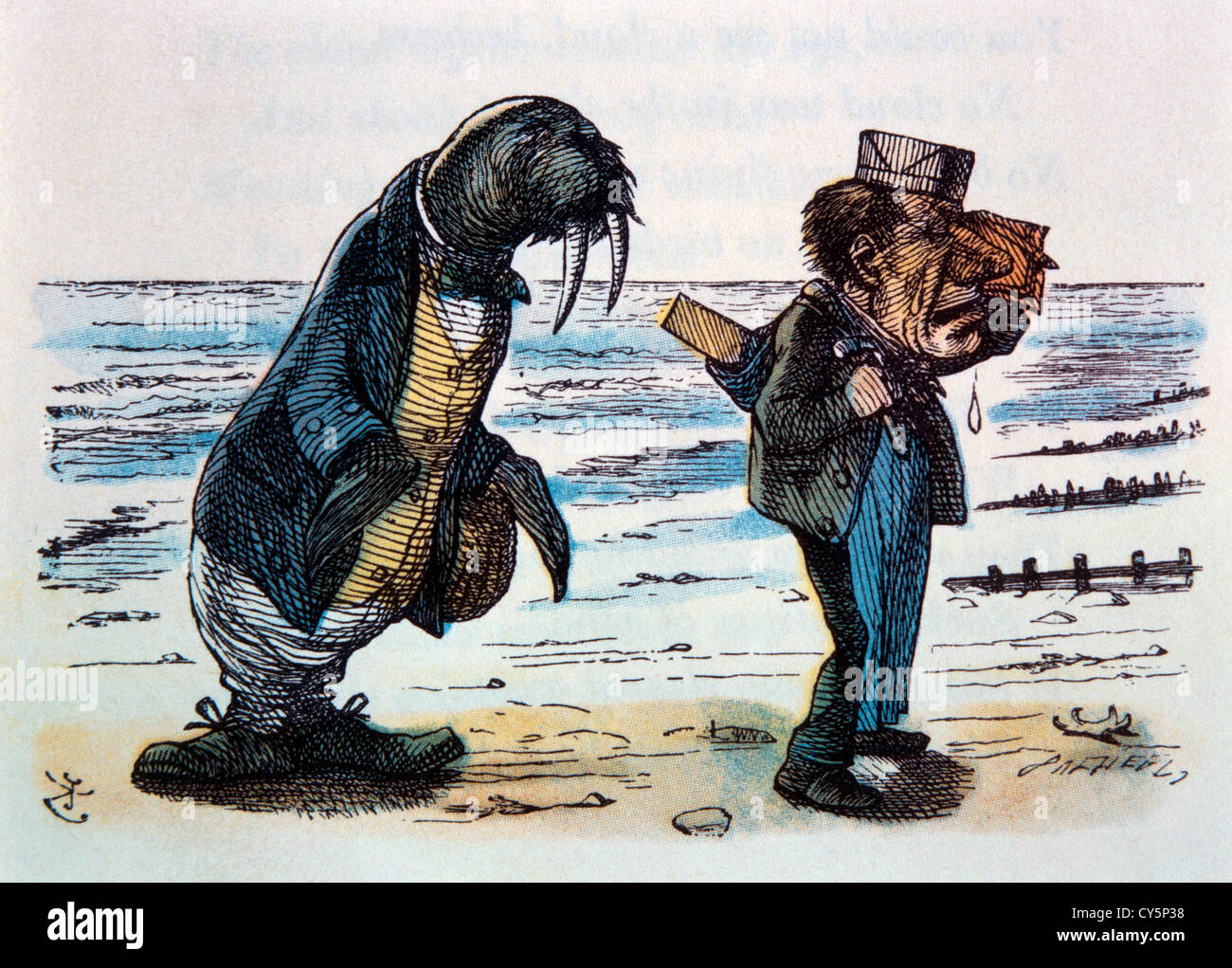 The Walrus and The Carpenter, Through the Looking Glass by Lewis Carroll, Hand-Colored Illustration, Circa 1872 Stock Photo