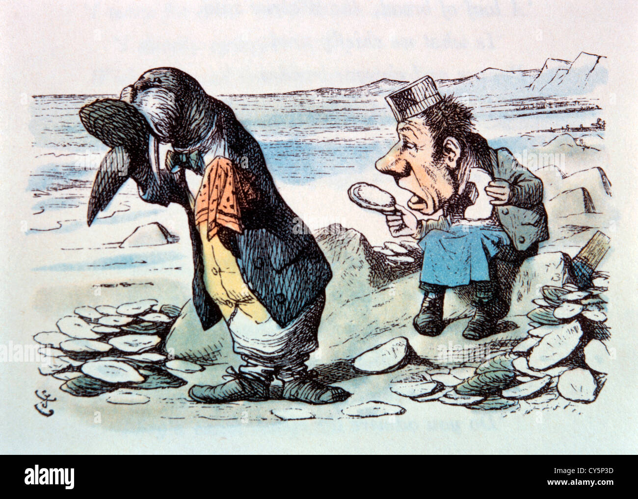 The Walrus and The Carpenter, Through the Looking Glass by Lewis Carroll, Hand-Colored Illustration, Circa 1872 Stock Photo
