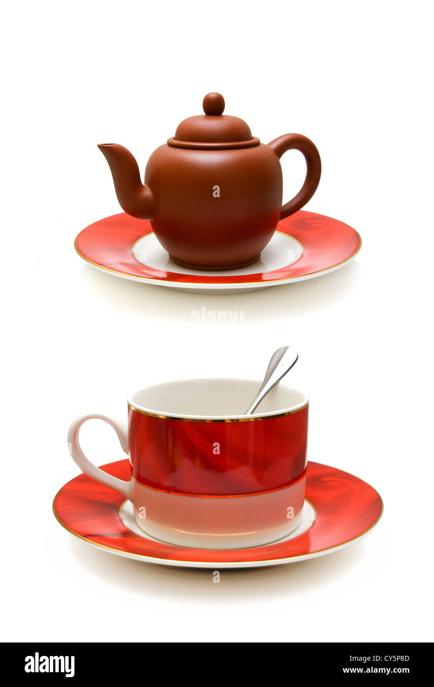 Coffee cup and teapot isolated on white background Stock Photo Alamy