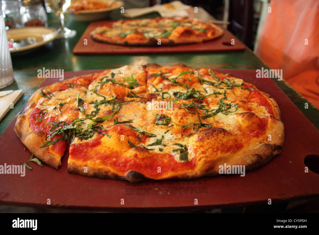 Pizza at Mandola's Italian Market, Austin, Texas Stock Photo
