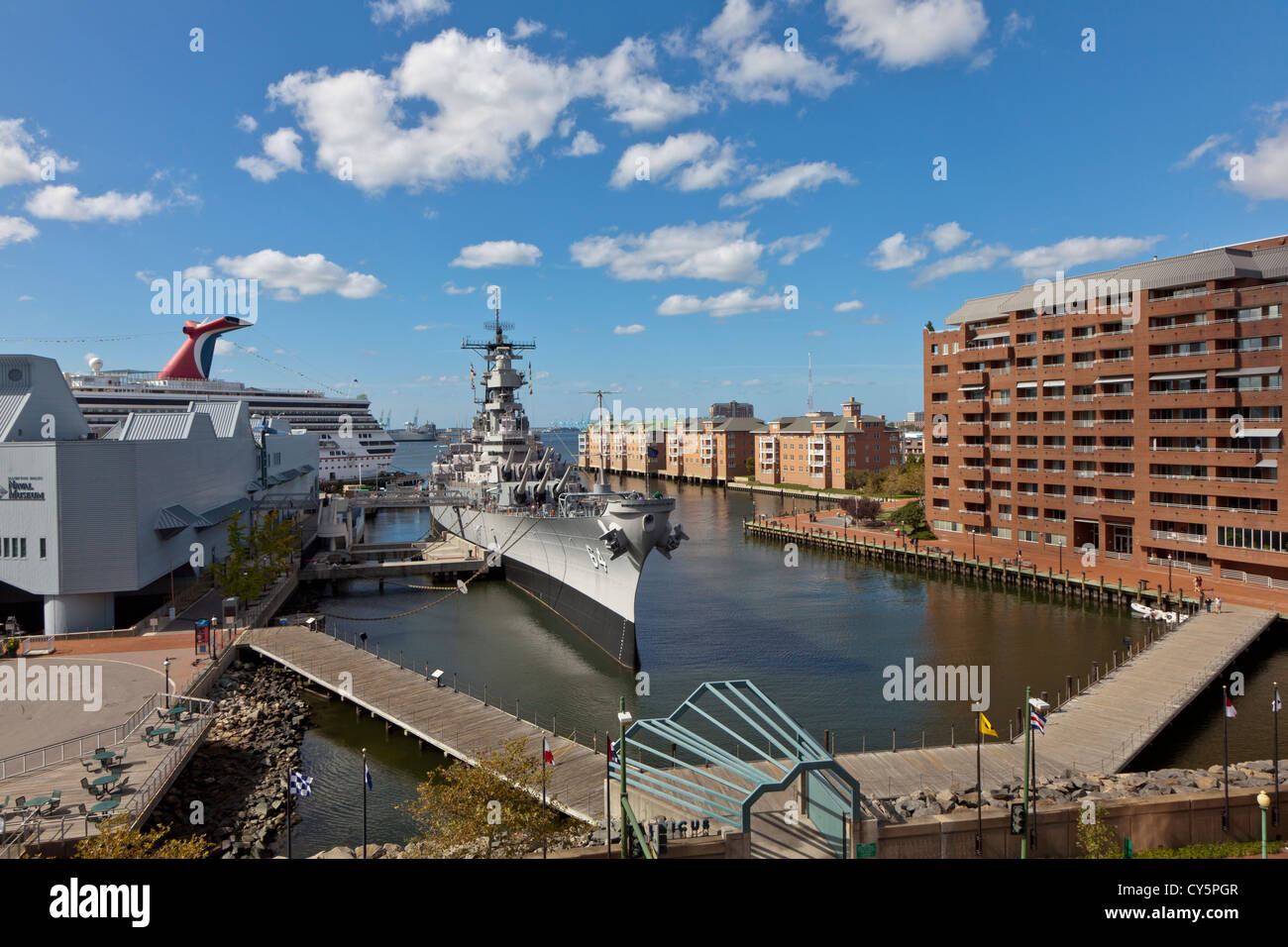 US Navy battleship USS Wisconsin docked at the Nauticus in Norfolk