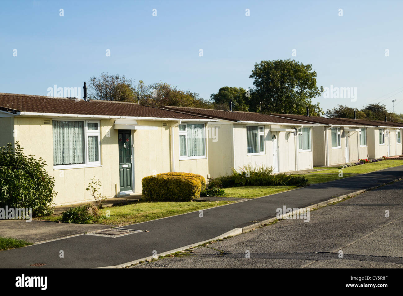 Prefabricated bungalows built in 1947 in Billingham, Cleveland, England, UK Stock Photo