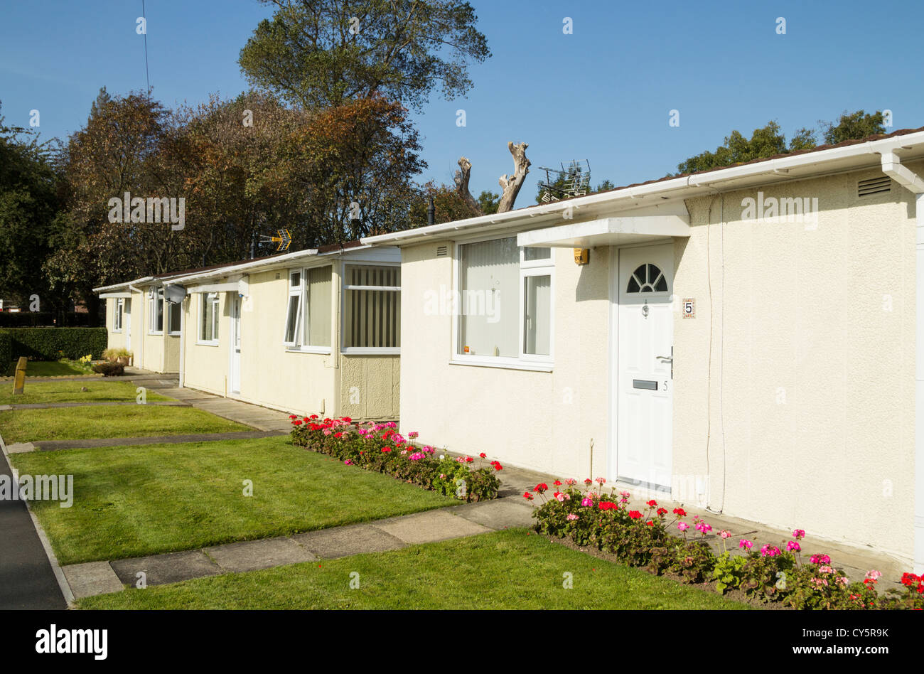 Prefabricated bungalows built in 1947 in Billingham, Cleveland, England, UK Stock Photo