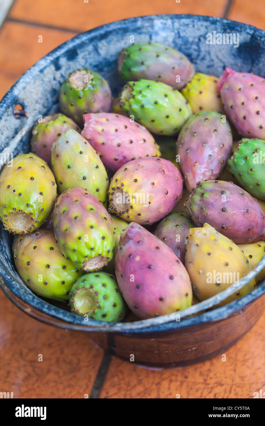 Fresh and colorful prickly pear fruits from south of italy  Stock Photo