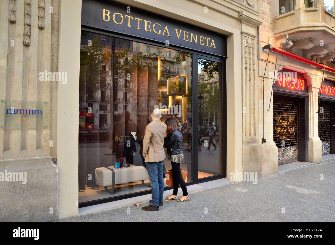 Bottega Veneta showcase shop in Passeig Gràcia, Barcelona. Stock Photo