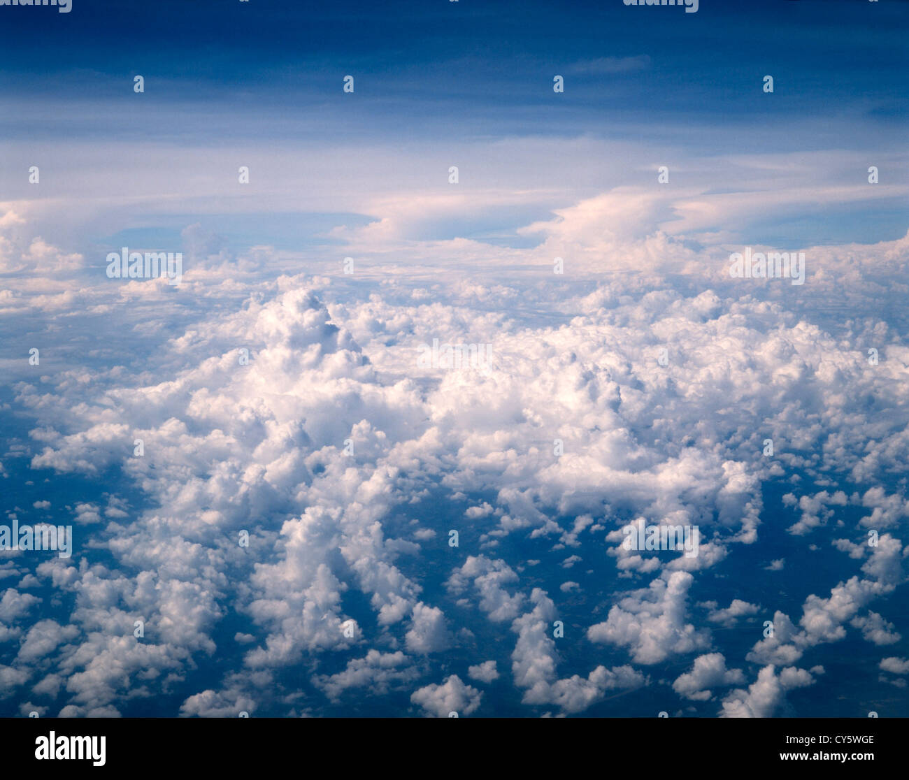 AERIAL VIEW OF JAVA FROM ABOVE CLOUDS,INDONESIA Stock Photo