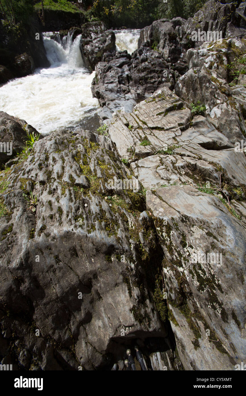 Village of BetwsyCoed, Wales. The River Llugwy in full flow at PontyPair Falls near BetwsY