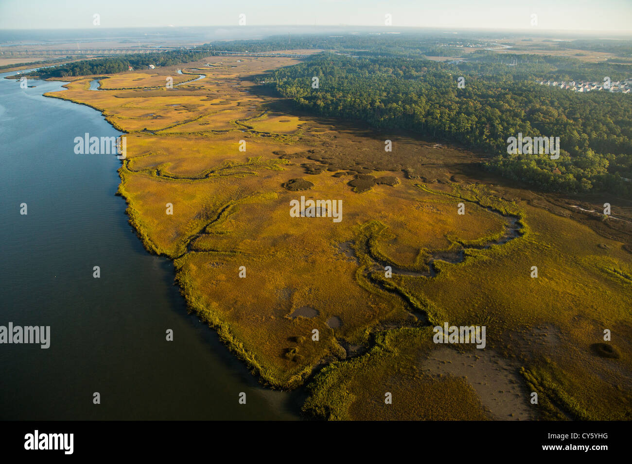 Aerial view of marsh on Daniel Island Charleston, South Carolina. Stock Photo