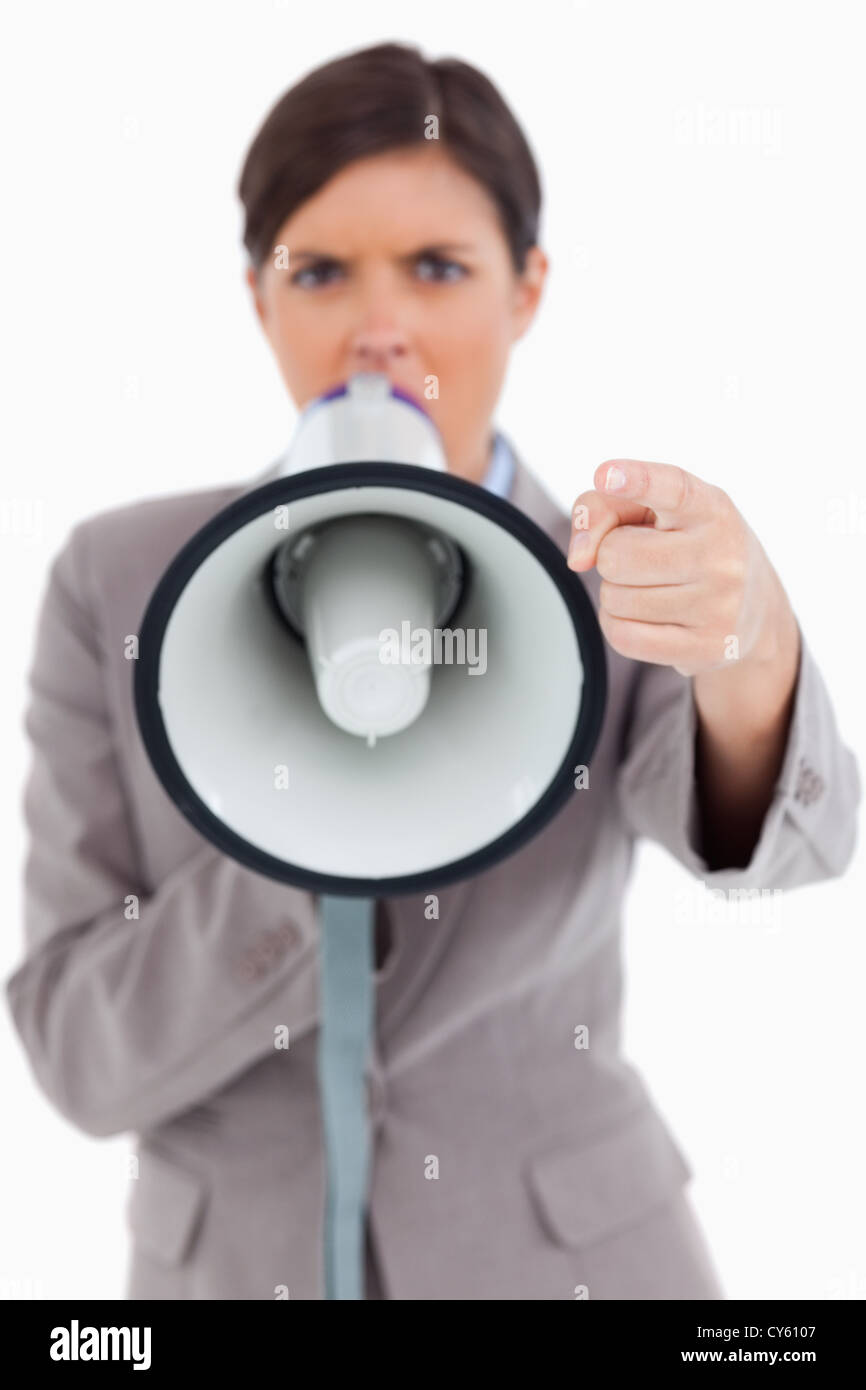 Close up of megaphone being used by angry entrepreneur Stock Photo Alamy