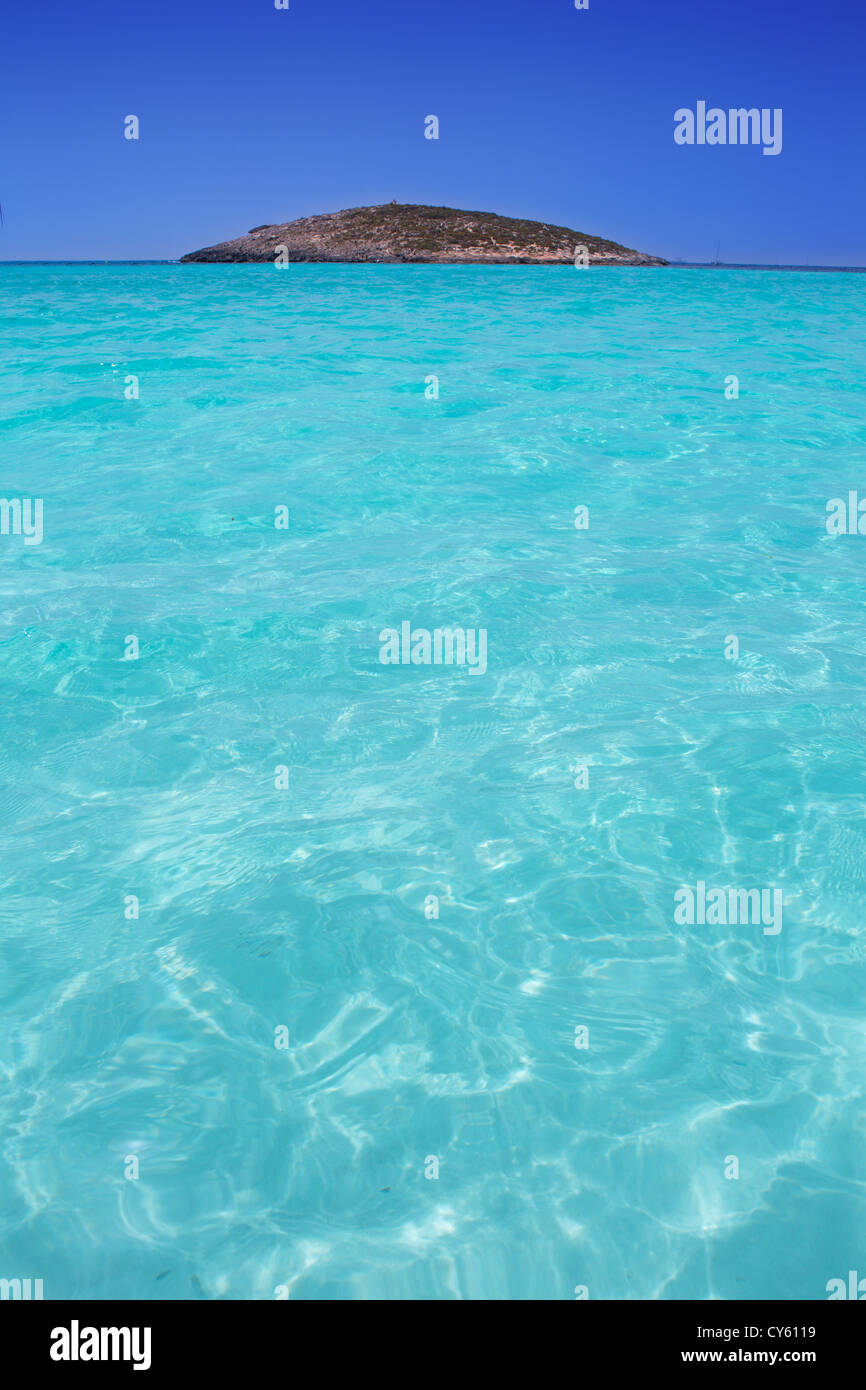 beach Illetas Illetes in Formentera near Ibiza with aqua water Stock Photo