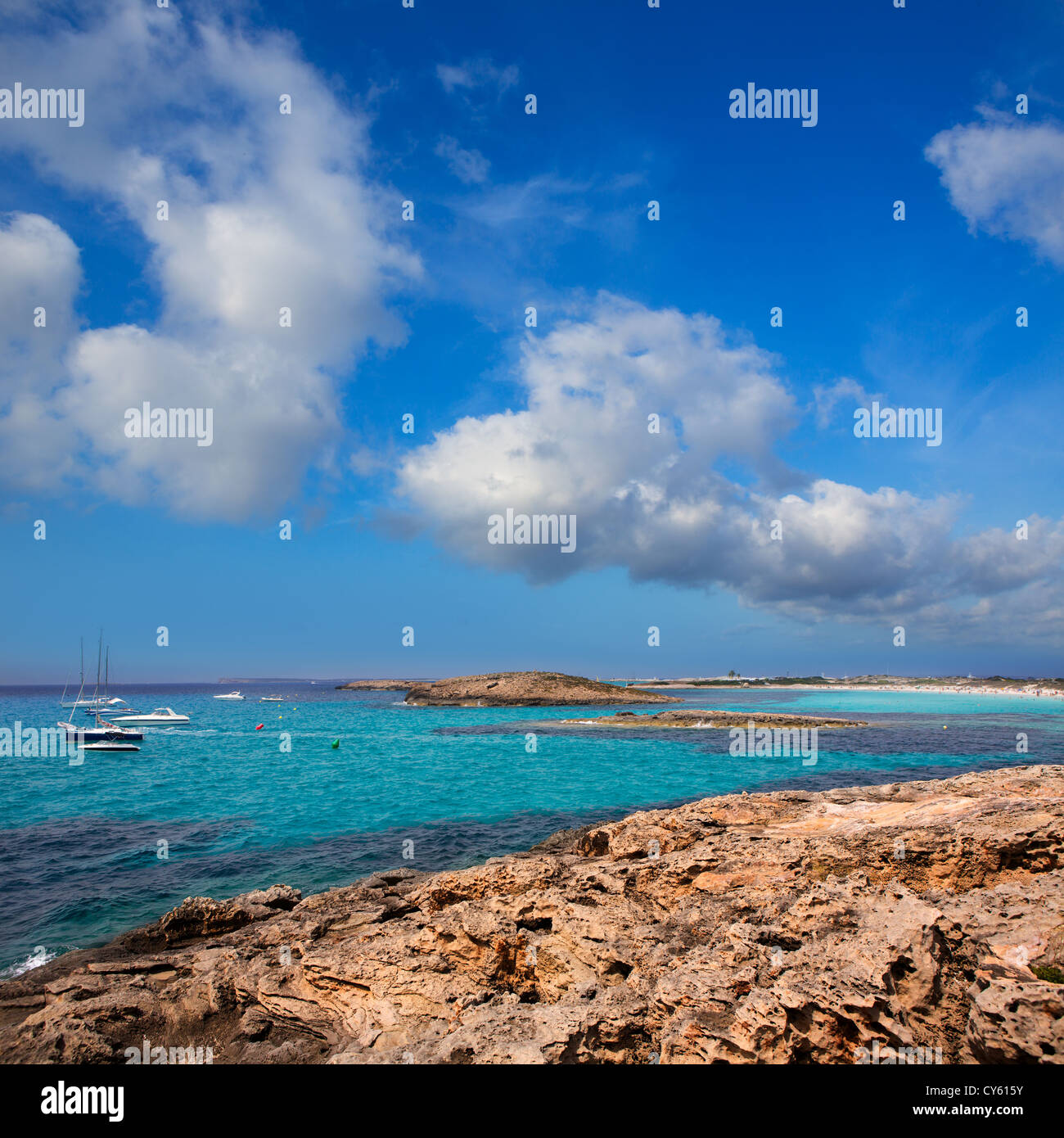 beach Illetas Illetes in Formentera near Ibiza with aqua water Stock Photo