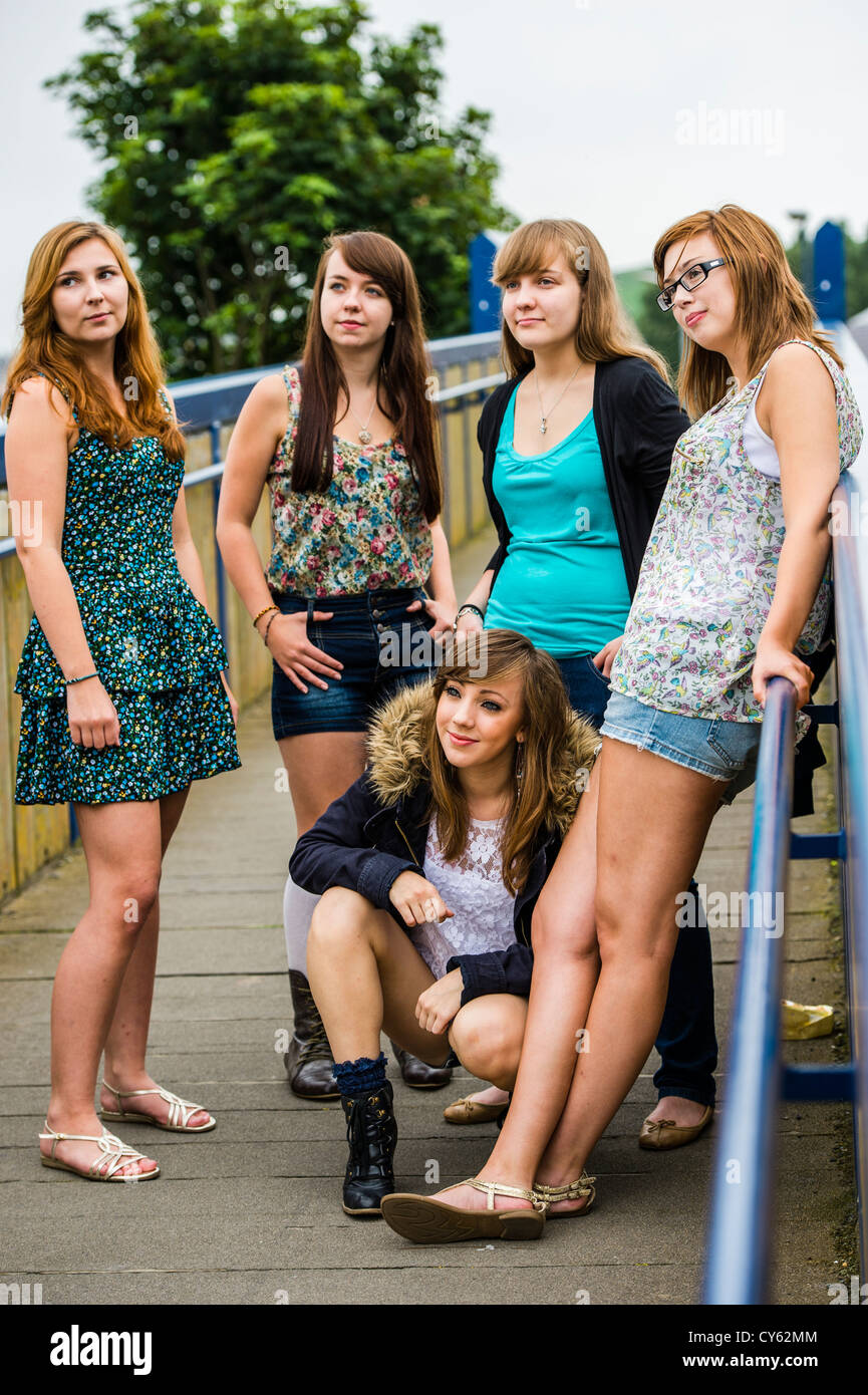 A group of five 5 young adolescent british english welsh teen teenage ... pic image photo