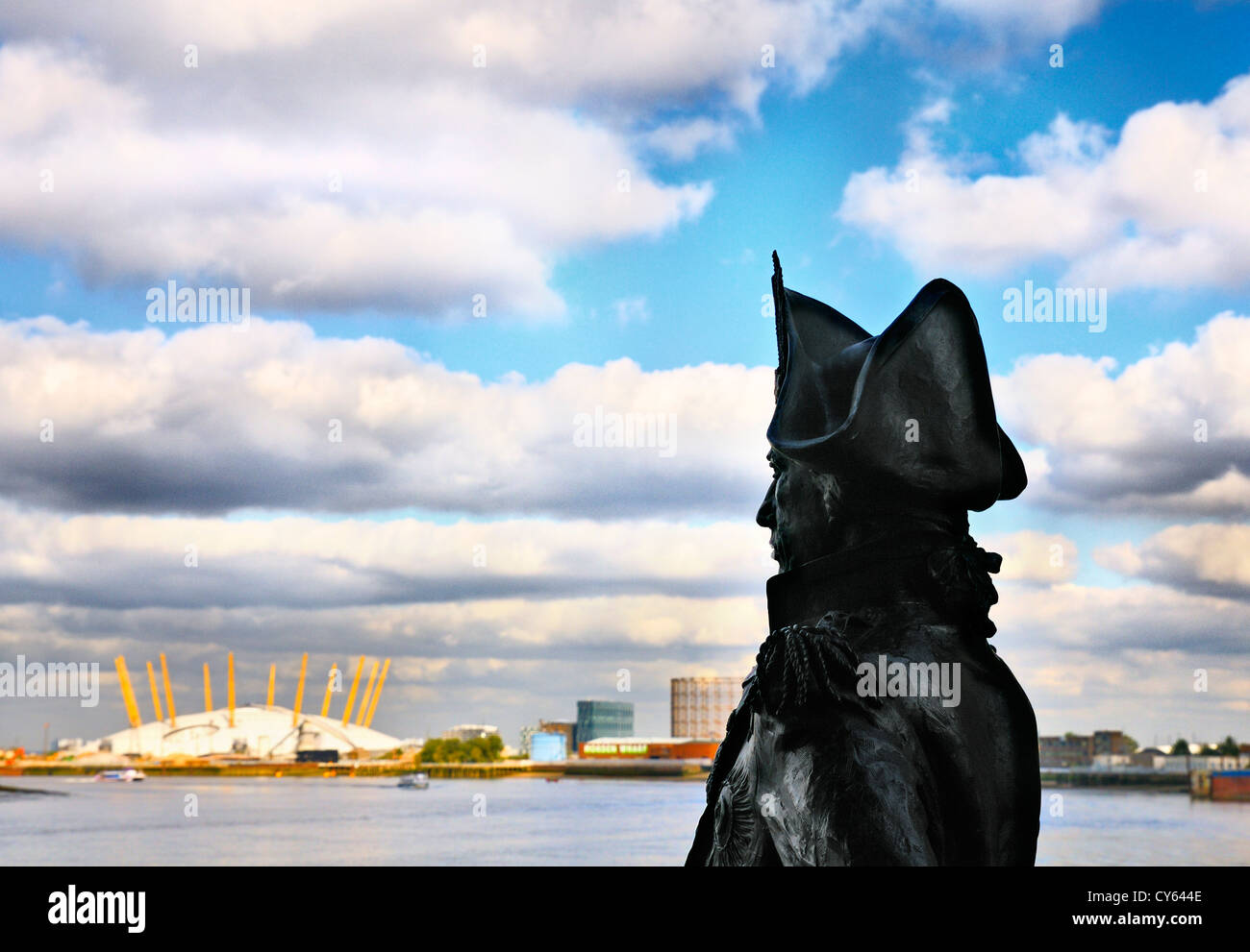 Lord Nelson statue overlooking the River Thames, Greenwich, London, UK Stock Photo