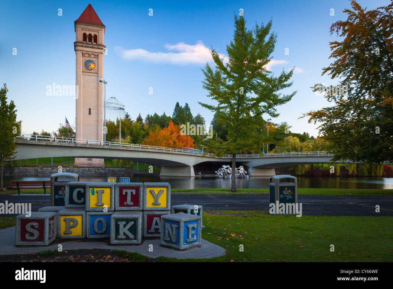 The Spokane clock tower in Riverfront Park in Spokane, Washington Stock