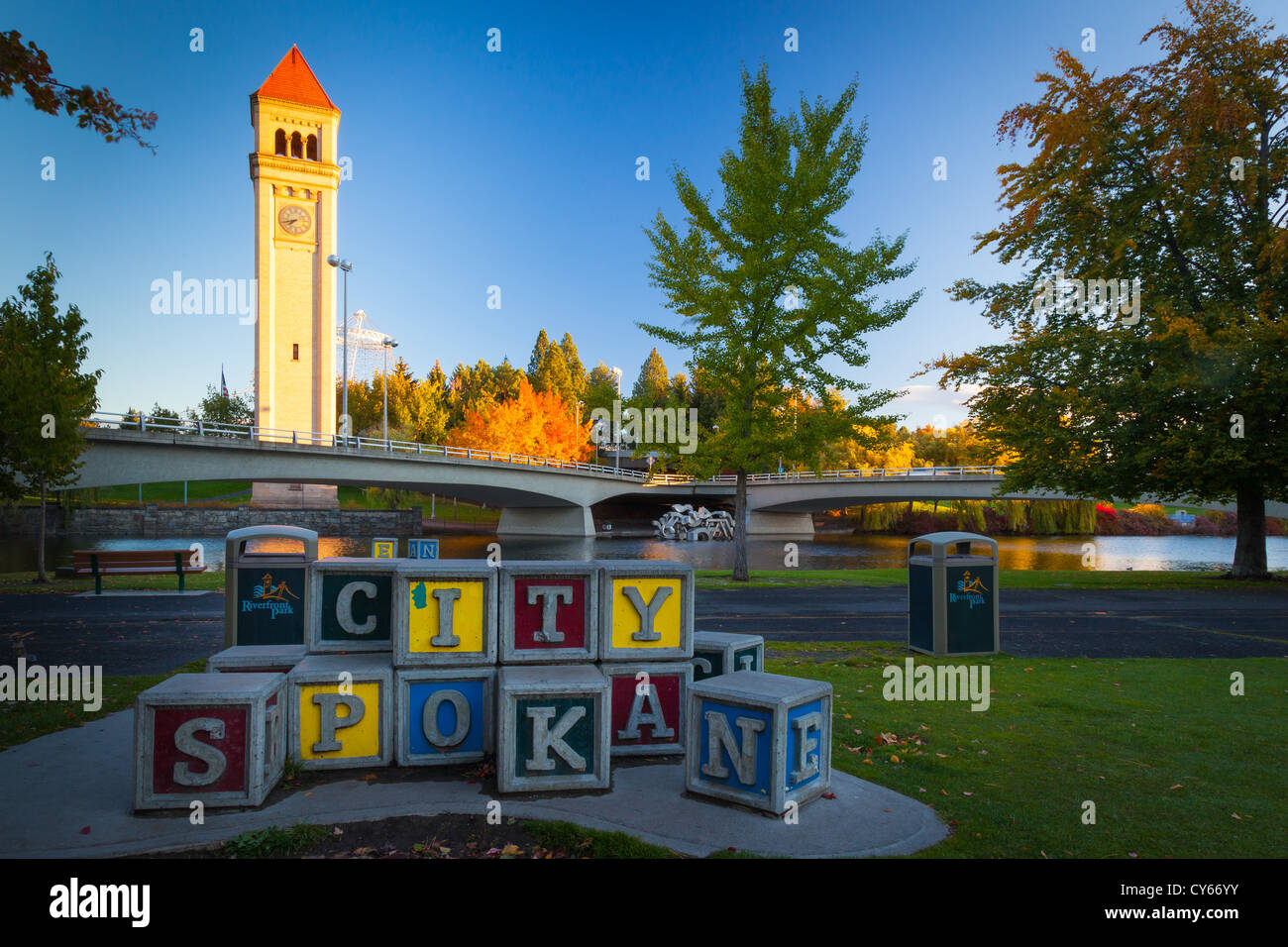 The Spokane clock tower in Riverfront Park in Spokane, Washington Stock