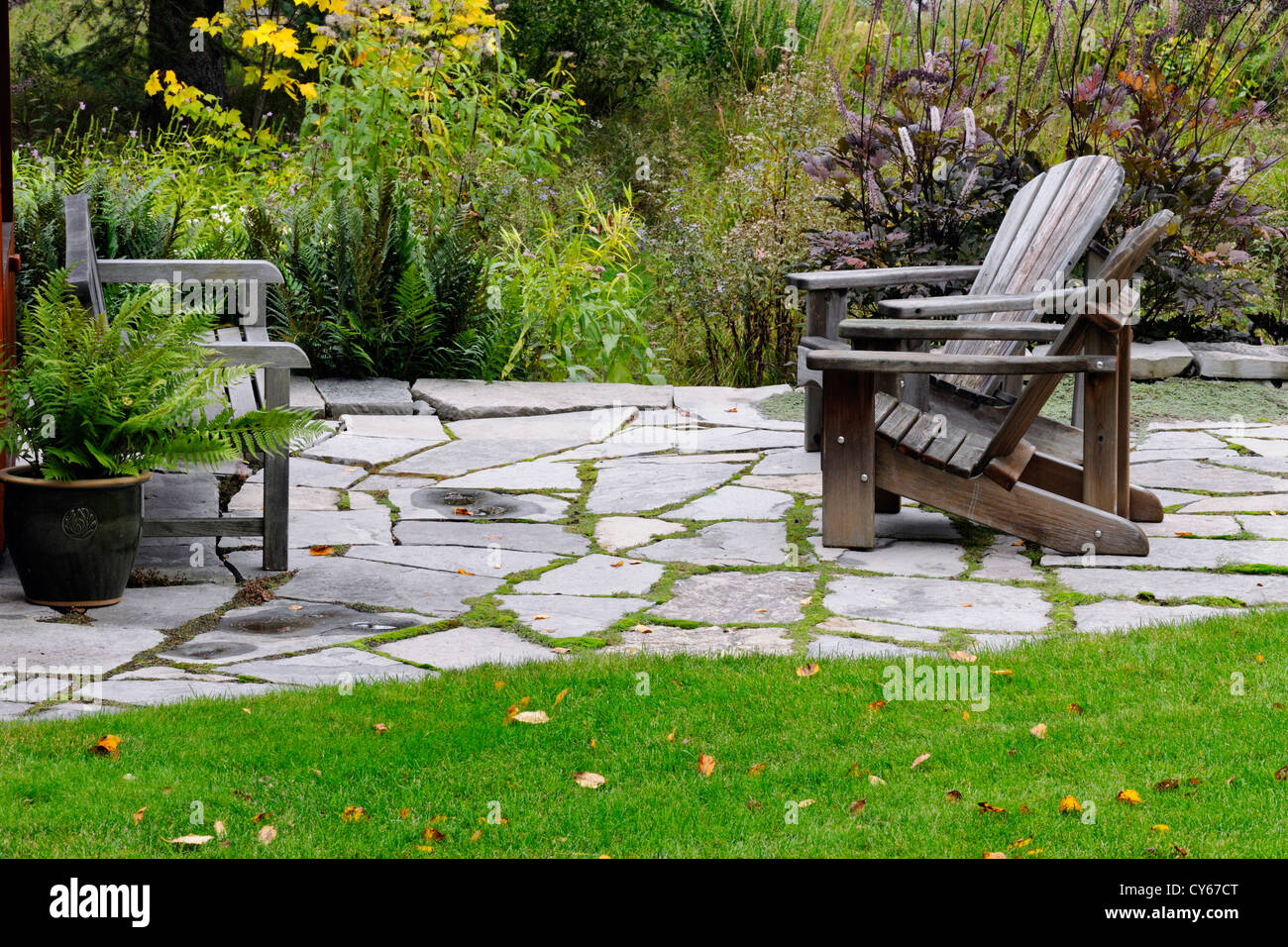 Outdoor patio and deck chairs, Greater Sudbury, Ontario, Canada Stock
