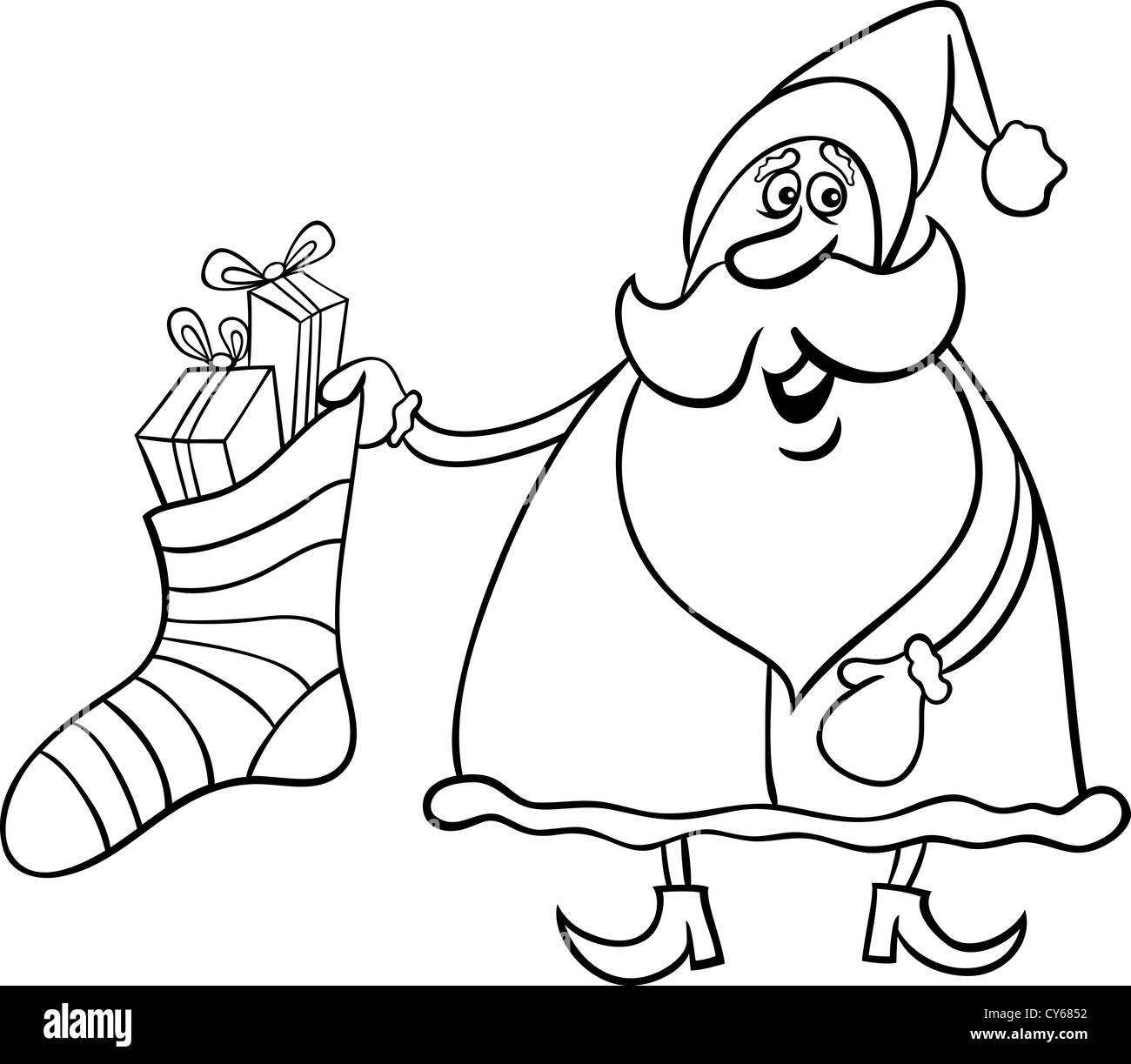 Cartoon Illustration of Funny Santa Claus or Papa Noel with Big Sock ...
