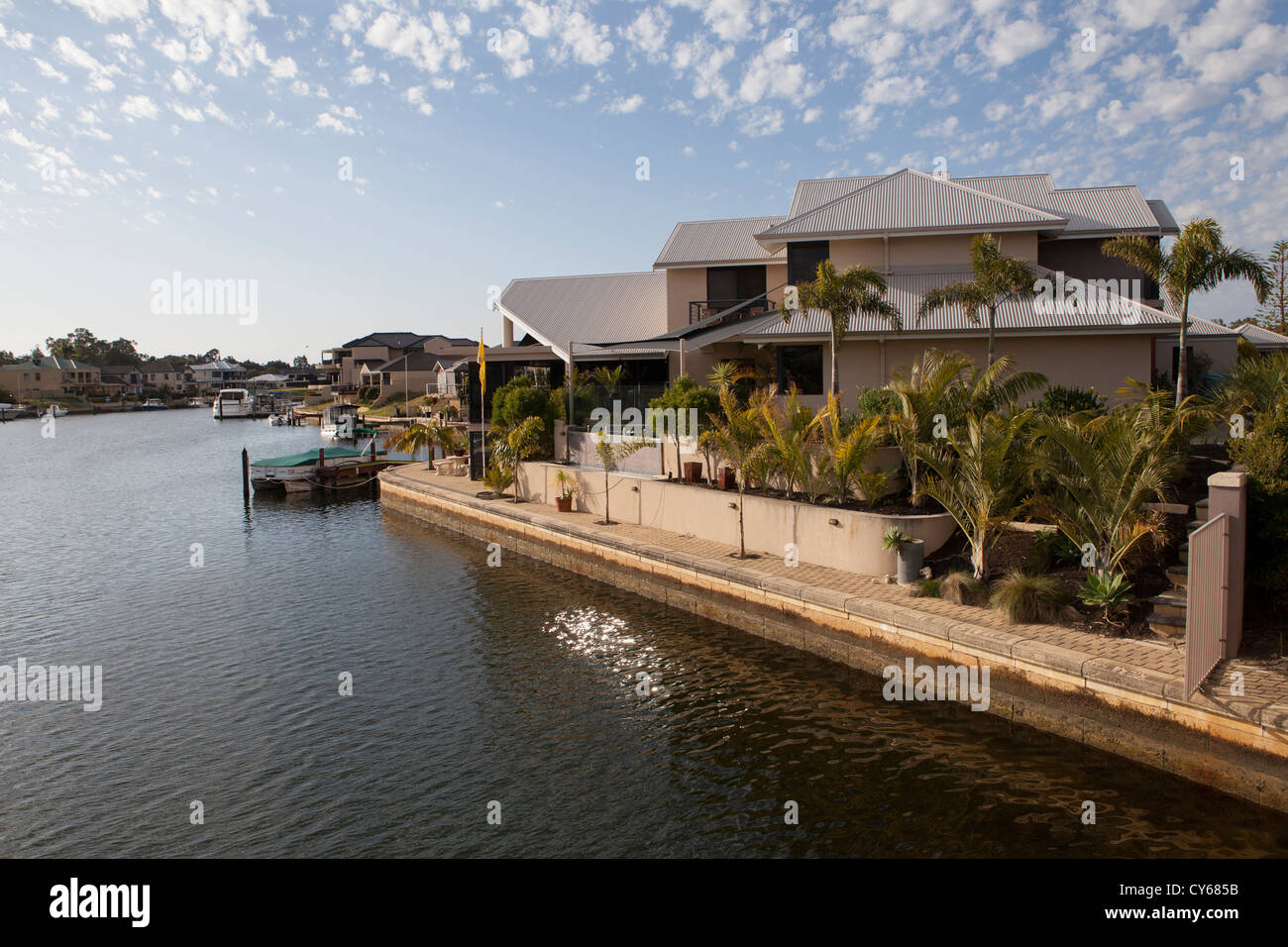 Expensive houses along the waterfront of Mandurah Canals, Mandurah