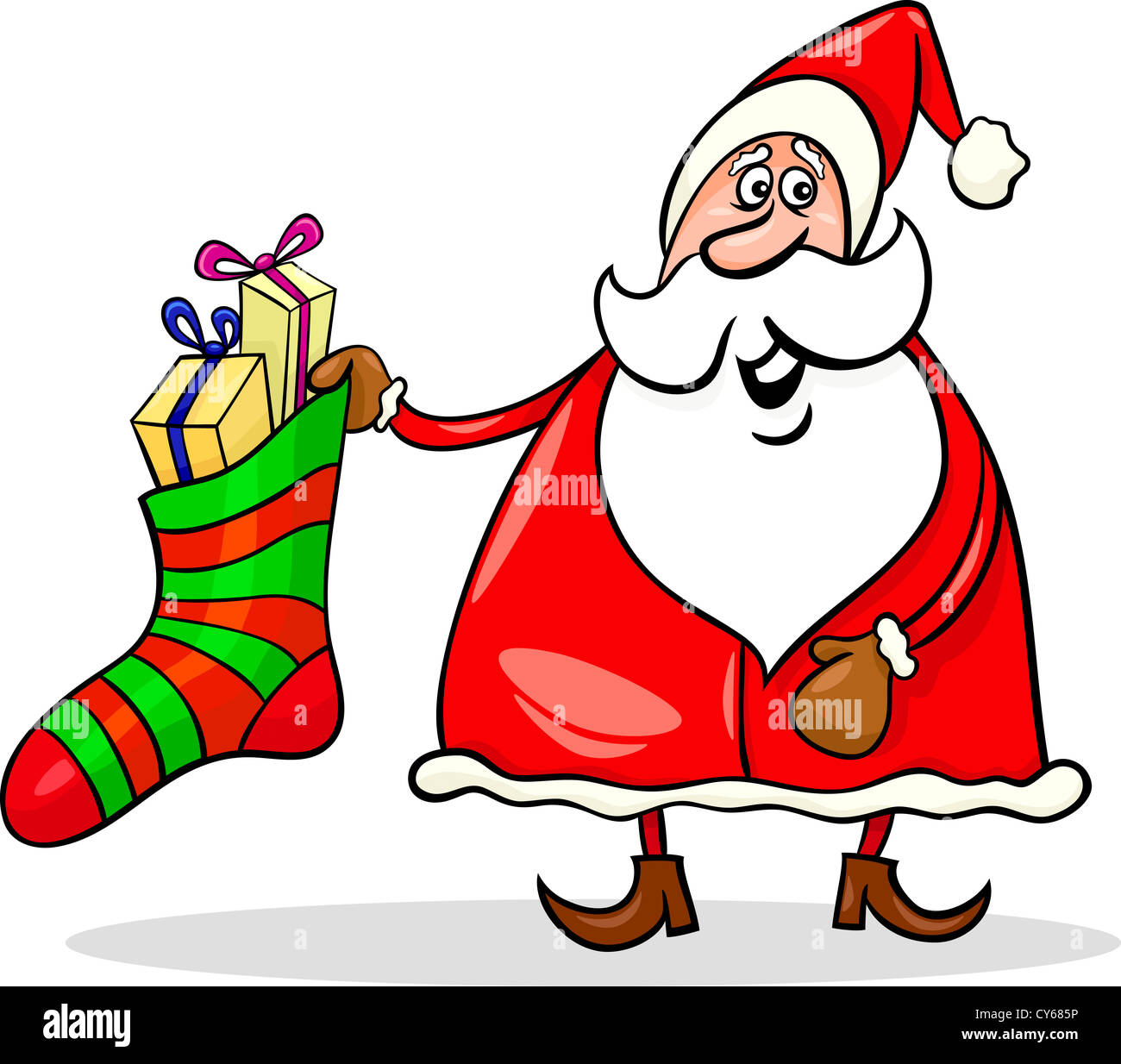 Cartoon Illustration of Funny Santa Claus or Papa Noel with Big Sock ...