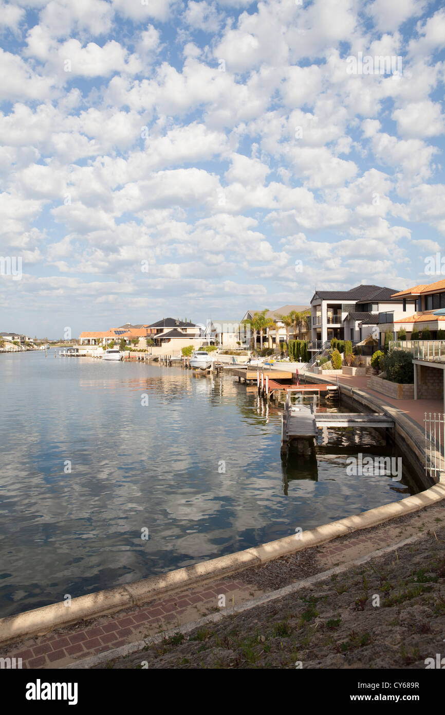 Expensive houses along the waterfront of Mandurah Canals, Mandurah