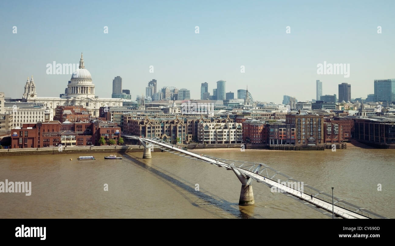 A view of the Millennium Bridge and North Bank, London from the Tate Modern Gallery, UK. Stock Photo