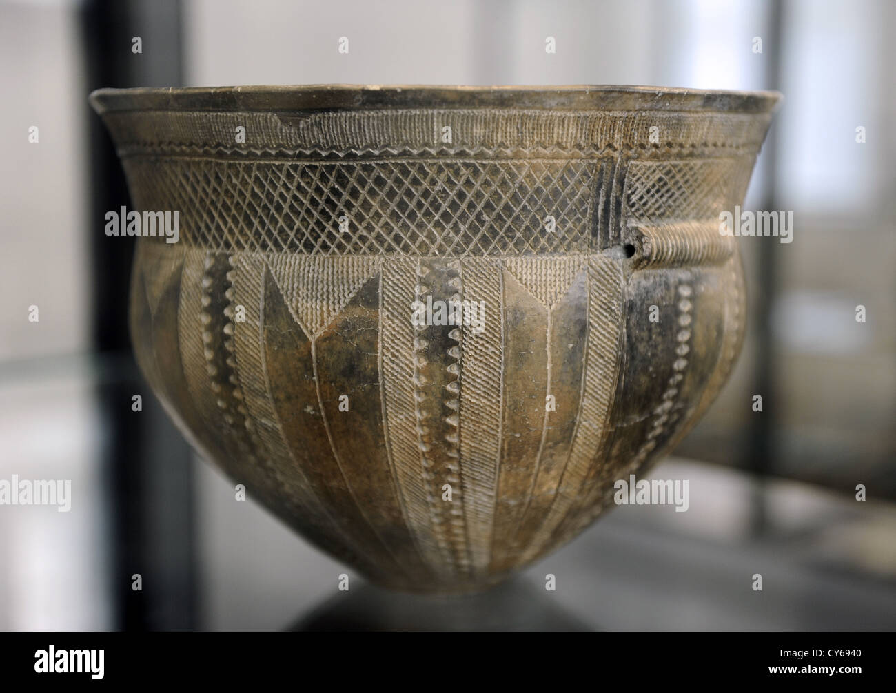 The Skarpsalling Pot. Troldebjerg style. 3200 BC. Neolithic Period. Found near Skarpsalling, Himmerland. Stock Photo