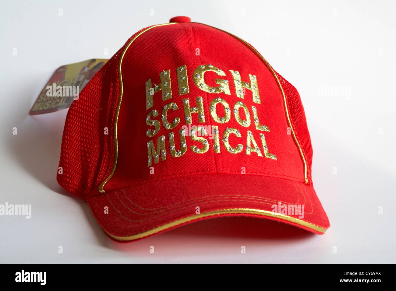 Red High School Musical baseball cap isolated on white background Stock