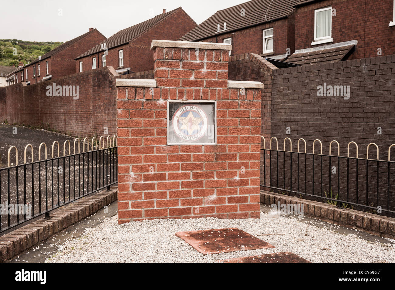 Monument to the Red Hand Commando unit in Rathcoole, Belfast. Stock Photo