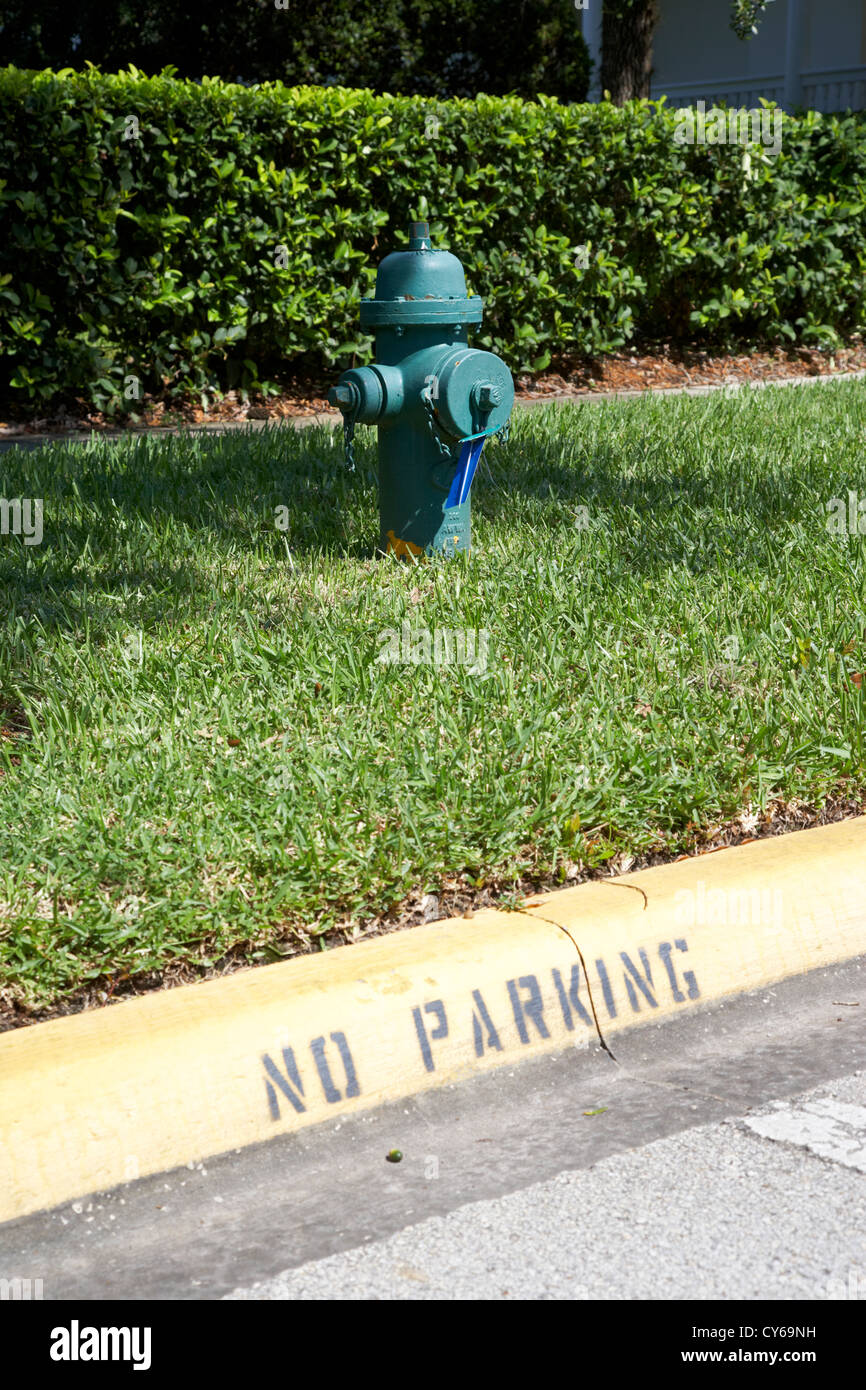 fire hydrant no parking curb in residential area of celebration florida usa Stock Photo