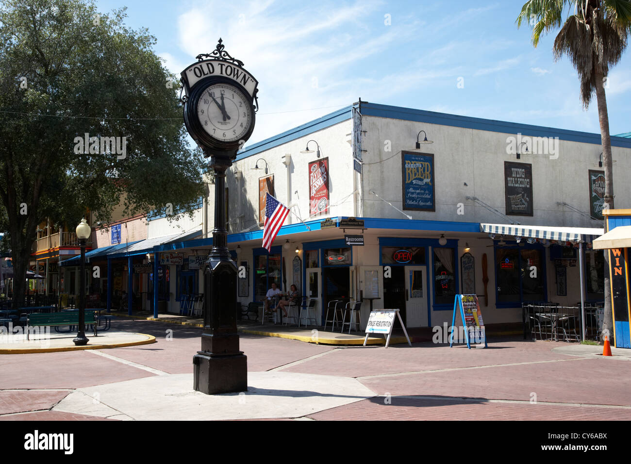 Old Town Clock And Outdoor Shopping Mall Kissimmee Florida Usa