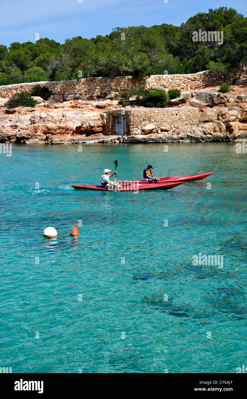 Kayak in Cala Gracio. Ibiza, Balearic Islands, Spain Stock Photo
