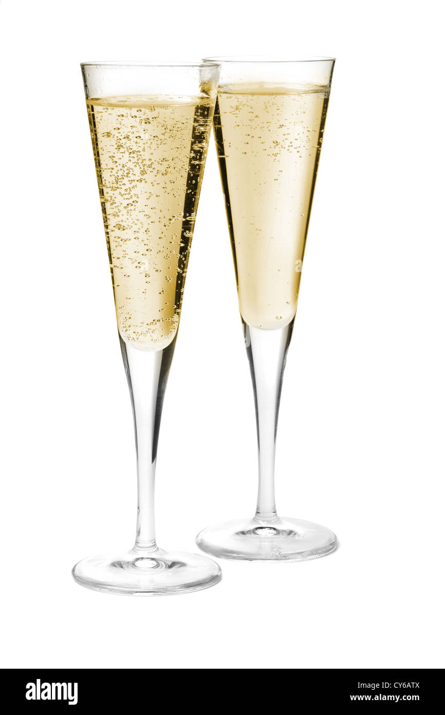 Two champagne glasses. Isolated on white background Stock Photo