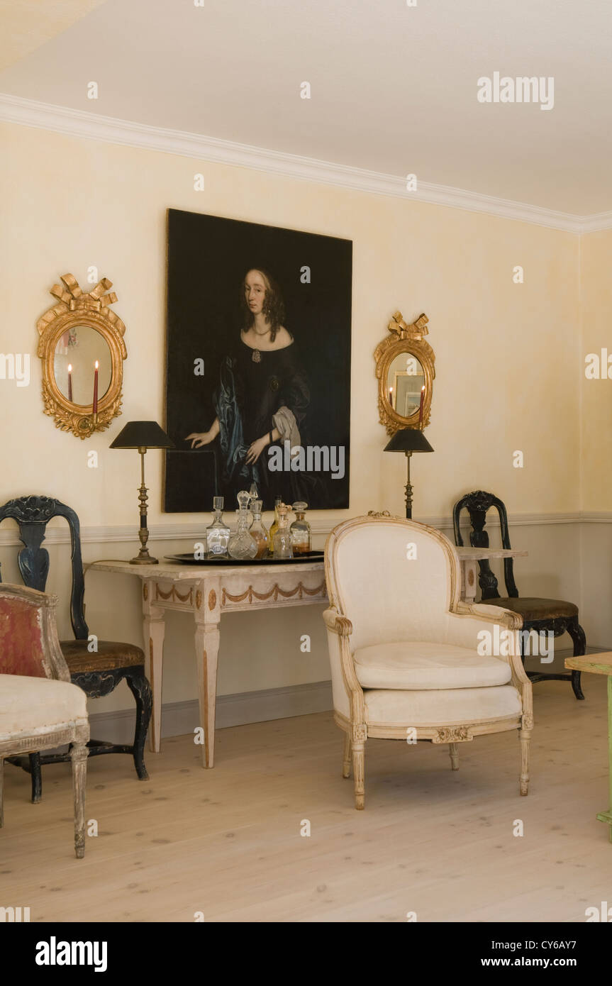 Living room in German farmhouse restoration dating from 1820s Stock Photo