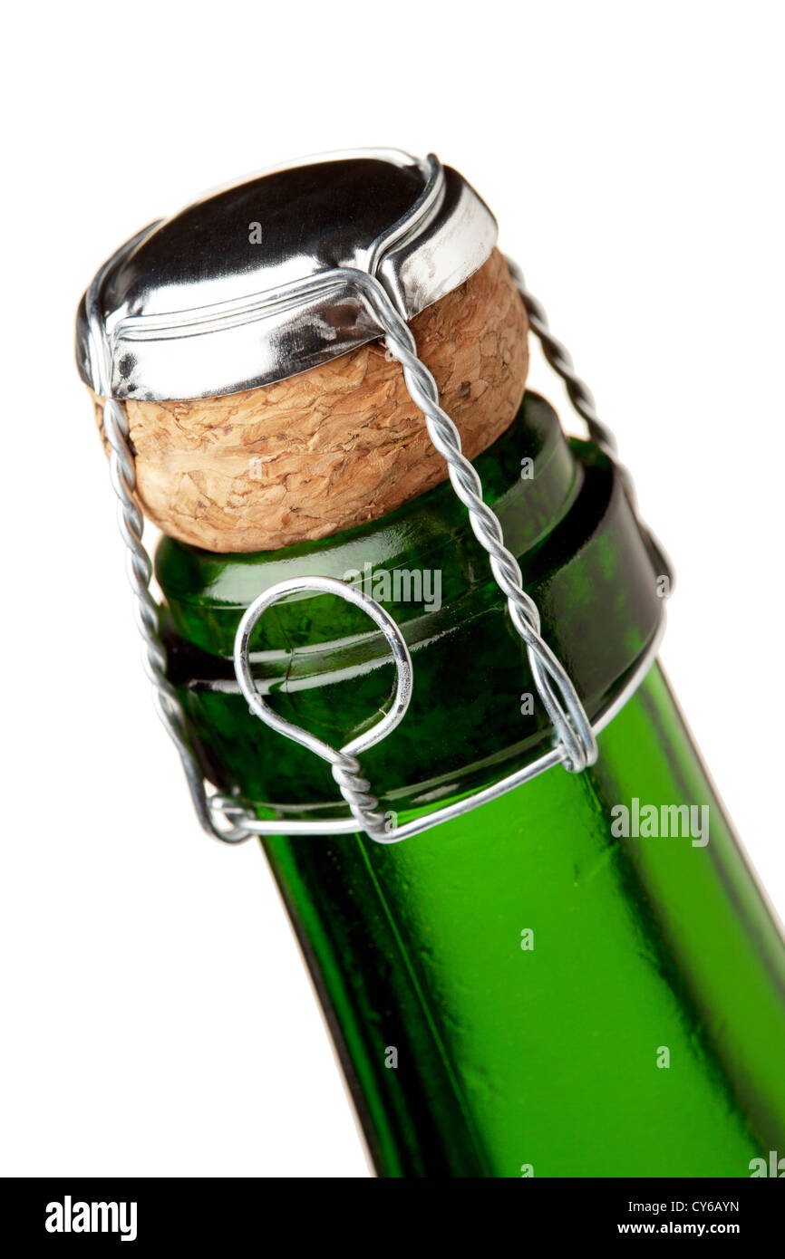 Champagne bottle neck. Closeup, isolated on white Stock Photo Alamy