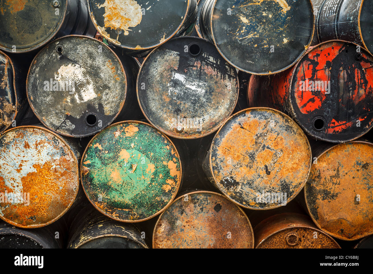 Old oil barrels Stock Photo