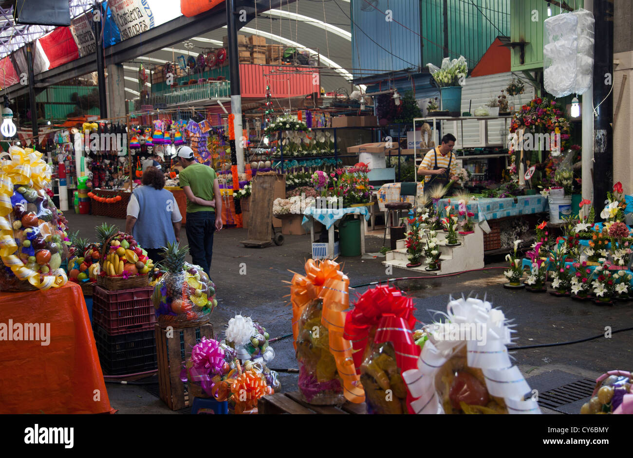 Fruit Baskets and flowers aisle at Jamaica Market in Colonia Jamaica in Venustiano Carranza