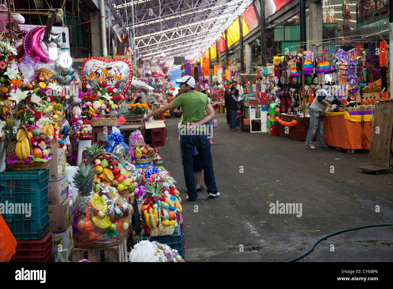 Fruit Baskets and flowers aisle at Jamaica Market in Colonia Jamaica in Venustiano Carranza