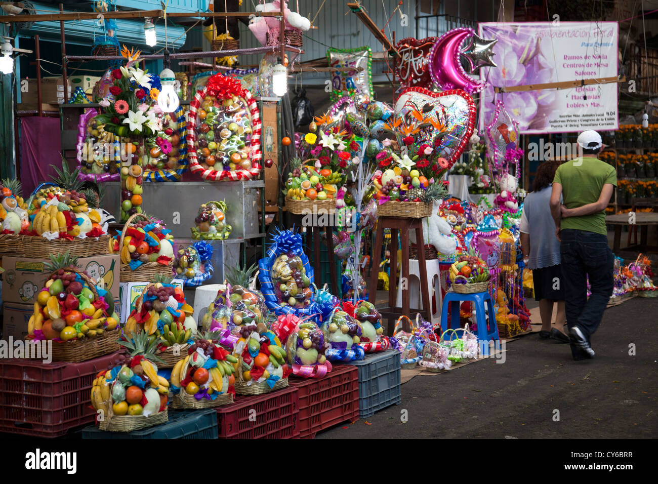 Fruit Baskets and flowers aisle at Jamaica Market in Colonia Jamaica in