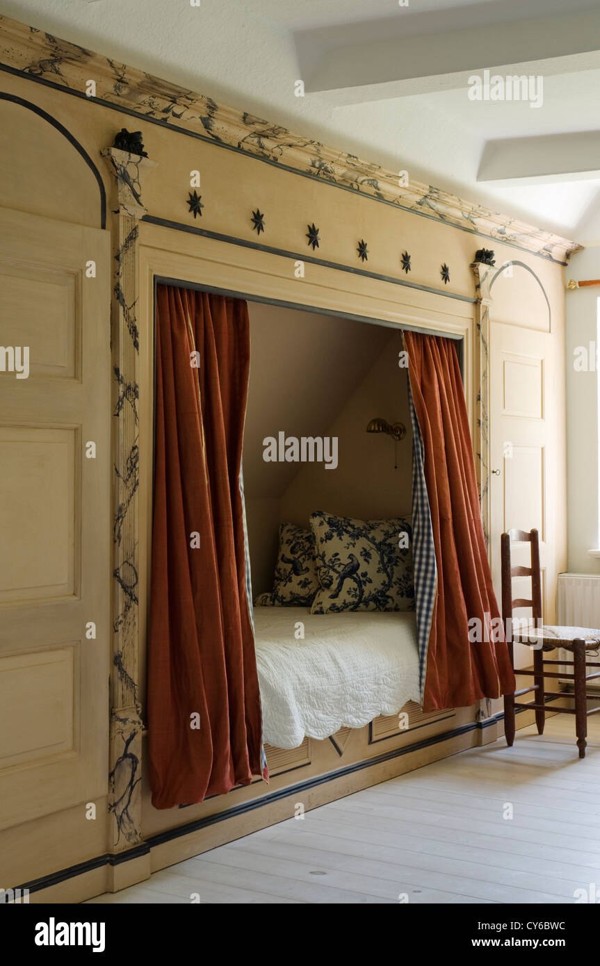 Bedroom in German farmhouse restoration dating from 1820s Stock Photo