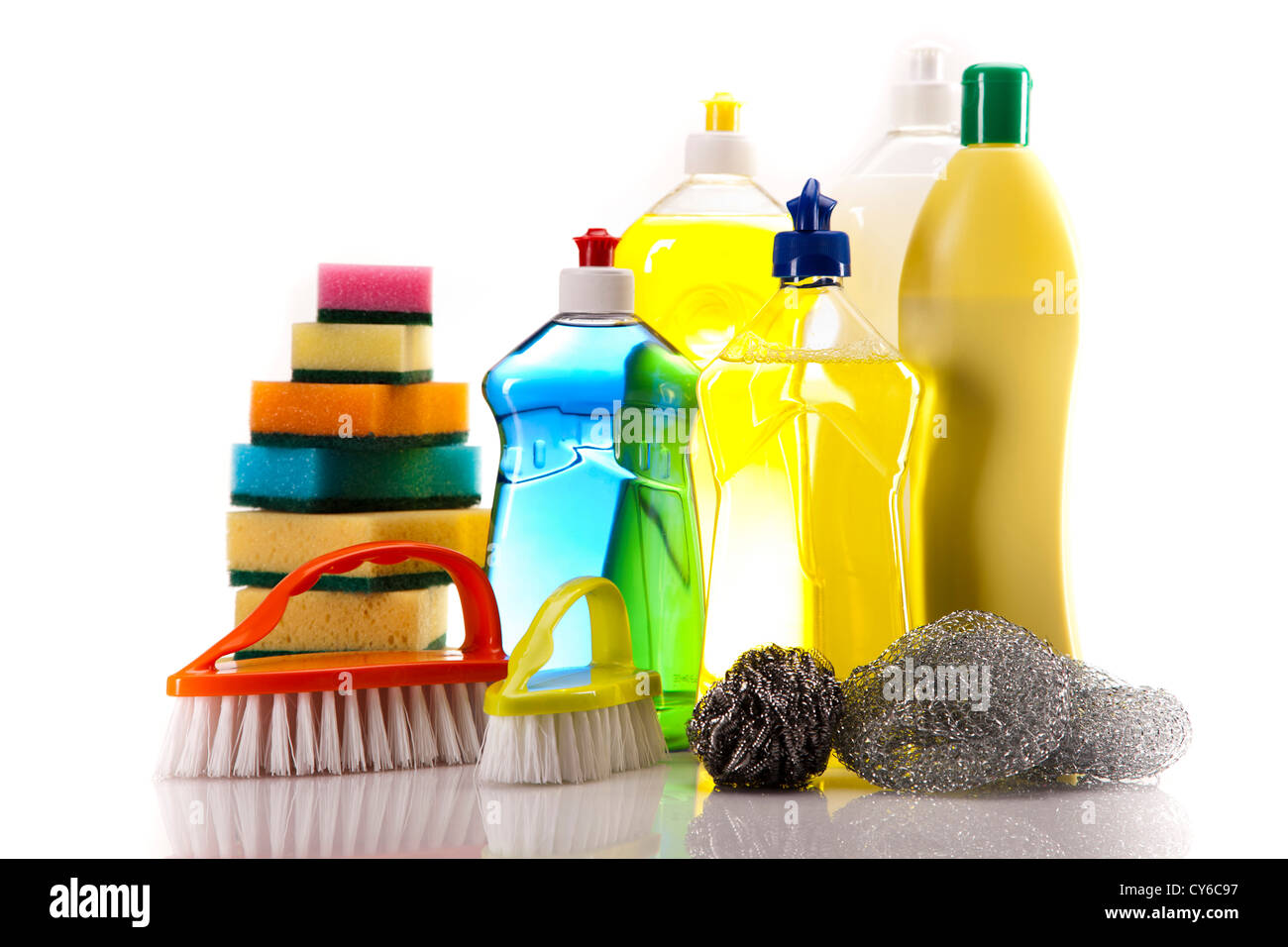 Cleaning items isolated on white background Stock Photo - Alamy