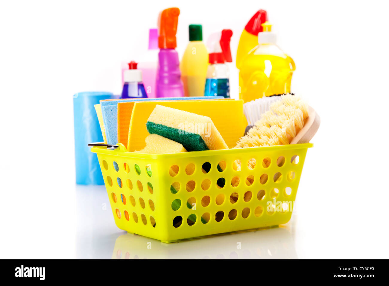 Cleaning items isolated on white background Stock Photo - Alamy