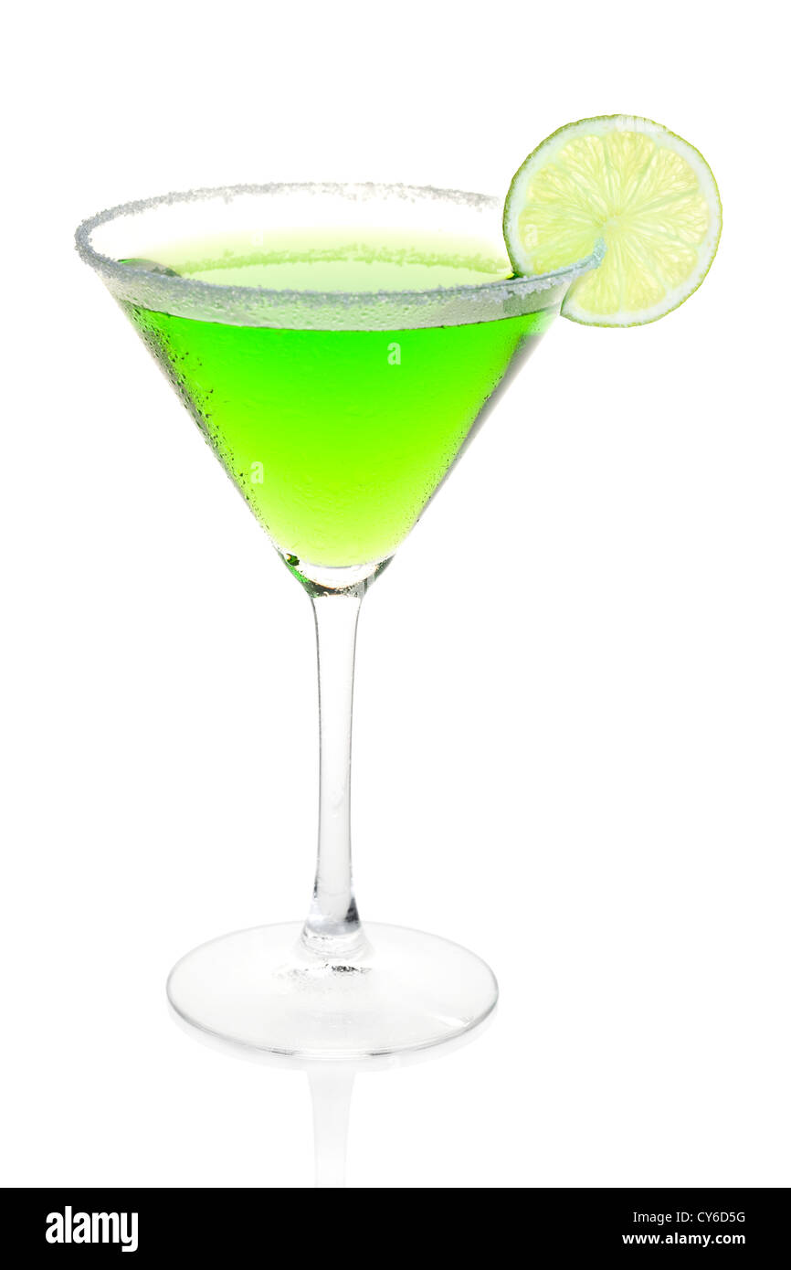 Cocktail collection Mint alcohol cocktail with lime slice. Isolated
