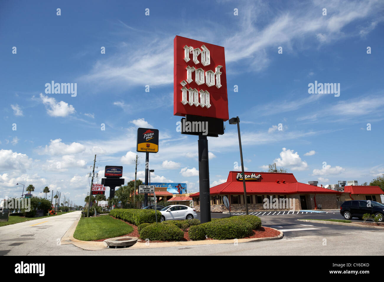 signs for gift shops hotels restaurants and shopping on highway 192 kissimmee florida usa Stock Photo
