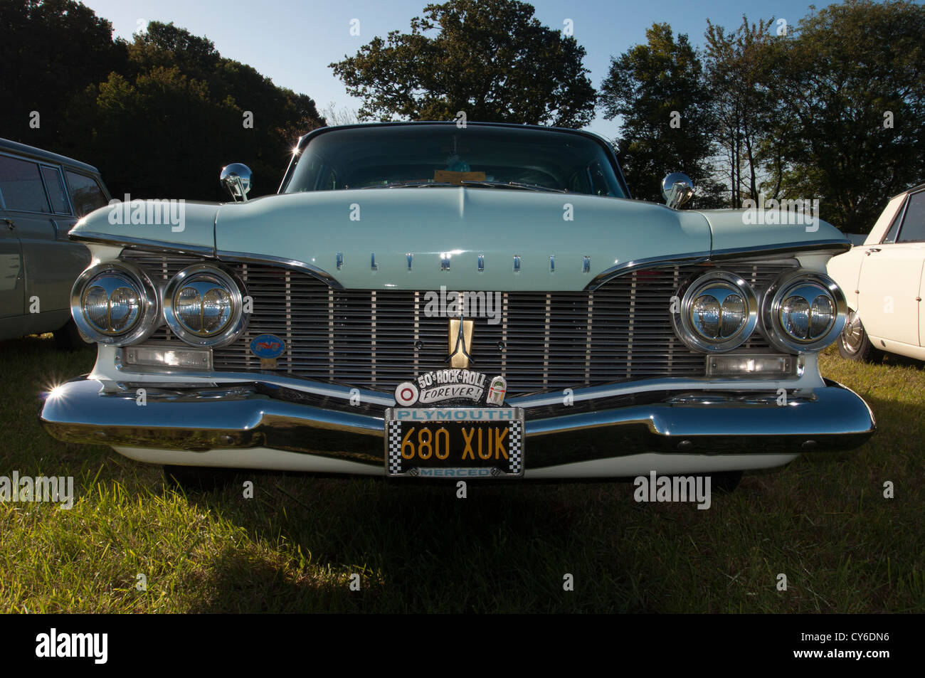 An American classic, the Plymouth Belvadere 4 door Sedan, proudly shown off at a Classic Car and Steam Fair Stock Photo