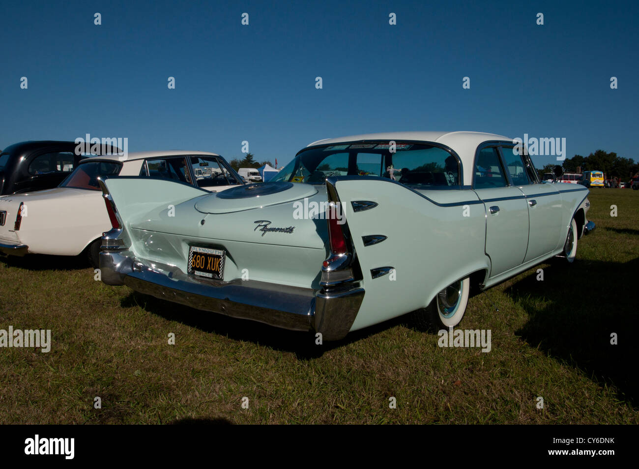 An American classic, the Plymouth Belvadere 4 door Sedan, proudly shown off at a Classic Car and Steam Fair Stock Photo