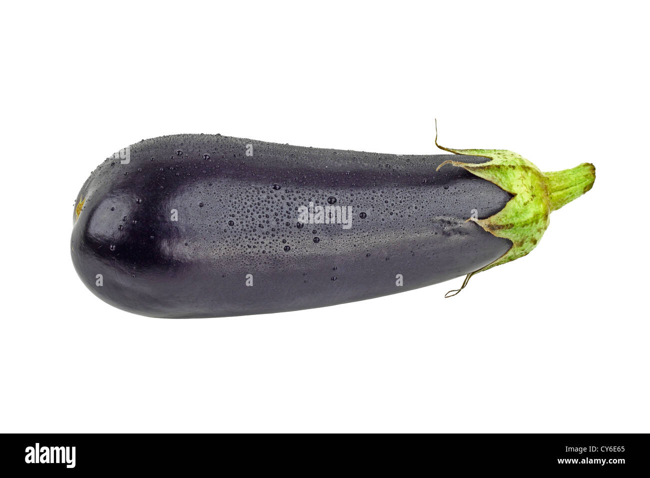 Purple eggplant covered with water drops isolated on white Stock Photo